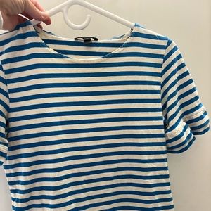 J.crew blue and white cotton top, ruffle sleeves